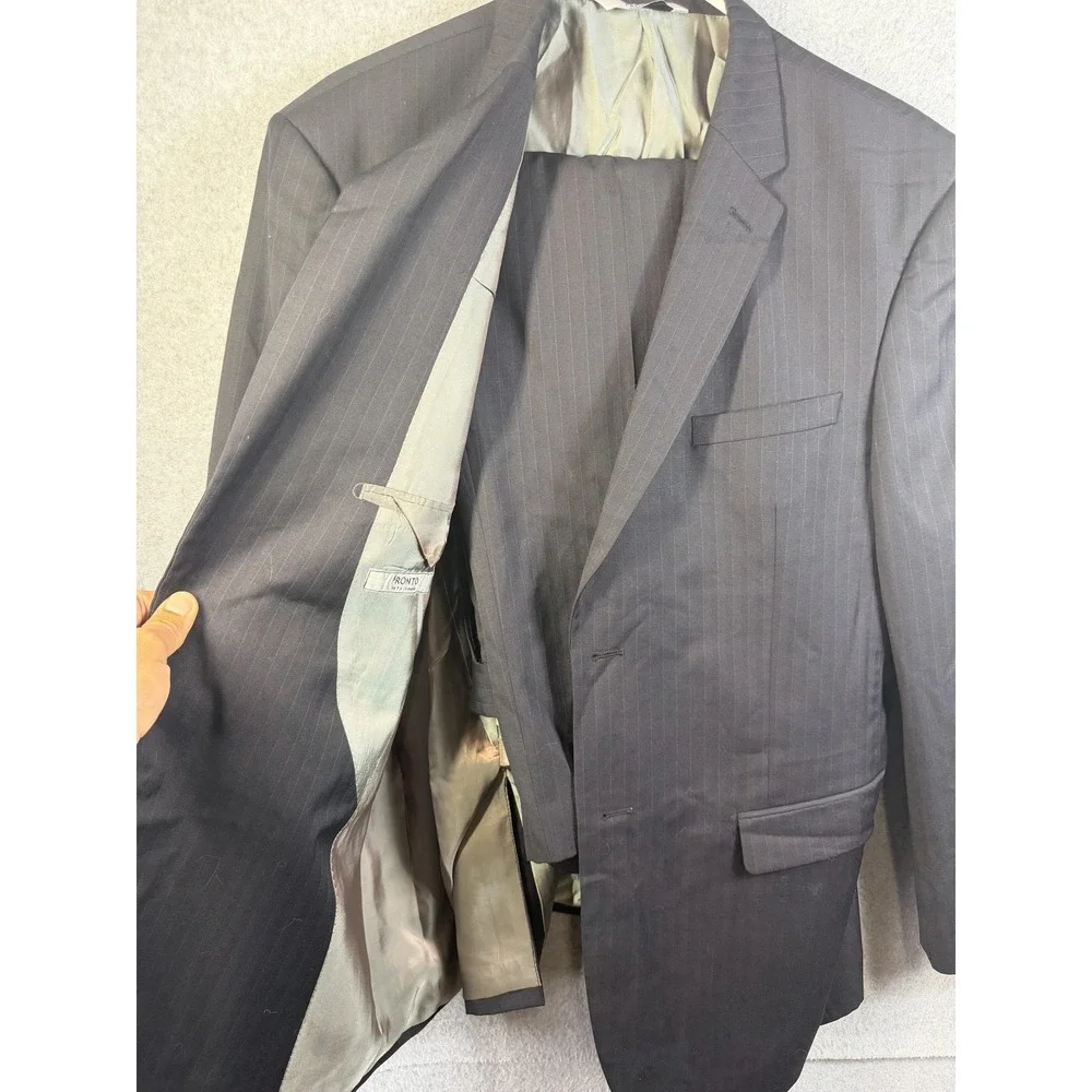 Pronto Suit Mens‎ 44R Black Pinstripe Wool Blend Two Piece Jacket Pants 38x28